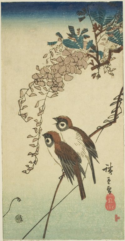 スズメと藤 作： Utagawa Hiroshige