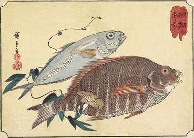 縞模様の鯛とマサバ、19世紀初頭 作： Utagawa Hiroshige