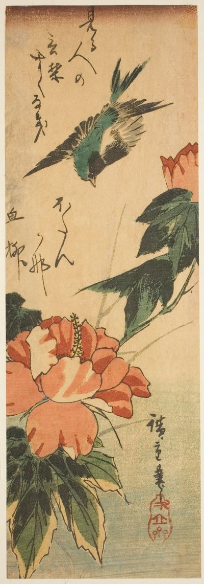 ツバメとハイビスカス 作： Utagawa Hiroshige
