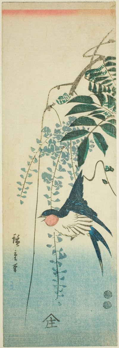 ツバメと藤 作： Utagawa Hiroshige