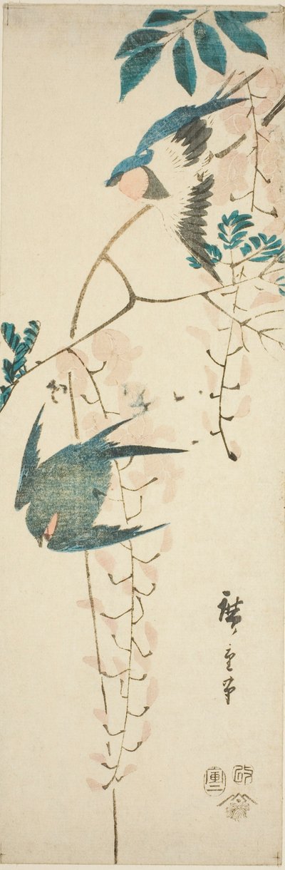 ツバメと藤 作： Utagawa Hiroshige