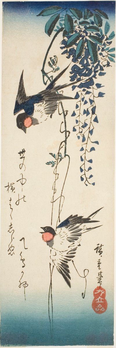 ツバメと藤 作： Utagawa Hiroshige