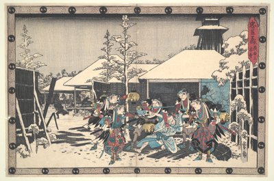 忠臣四十七人同盟 (Ch?shingura) 第 11 幕第 3 番 浪人に捕らえられた師直の夜襲 作： Utagawa Hiroshige