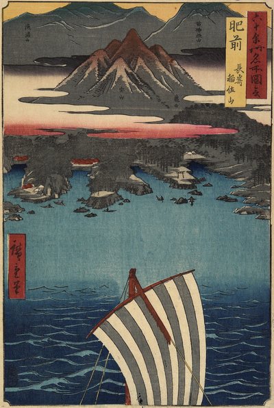 1856年5月、肥前県長崎の稲佐山 作： Utagawa Hiroshige