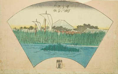 中洲三股別れの淵（なかすみつまたわけのふち） 連載「江戸名所はりまぜ図会」の一部 作： Utagawa Hiroshige