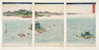 阿波の鳴門の急流、「雪と月と花」シリーズ、1857年（版画） 作： Utagawa Hiroshige