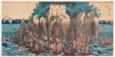 相模江ノ島の弁財天の洞窟神社参拝風景、1850〜51年頃（版木） 作： Utagawa Hiroshige