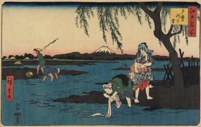 多摩川沿いの村、1858年3月 作： Utagawa Hiroshige