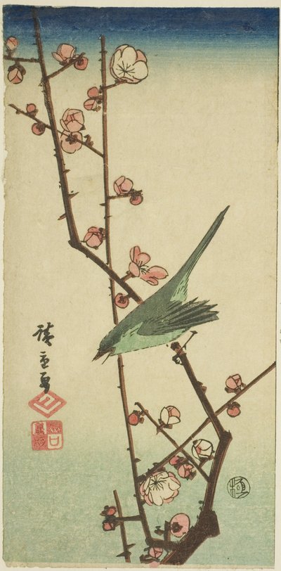 梅の枝にウグイス 作： Utagawa Hiroshige