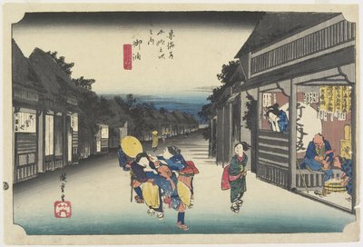 旅人を勧誘する女性たち、五友、c。 1833 作： Utagawa Hiroshige