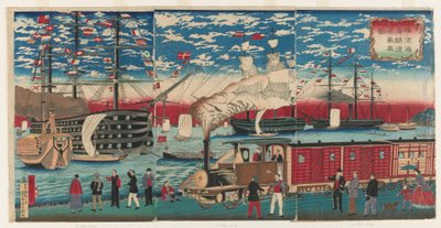 横浜水辺の機関車の絵 横浜 江戸時代 作： Utagawa Hiroshige III