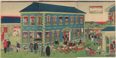 明治時代の横浜外資系蒸気機関車の絵 作： Utagawa Hiroshige III