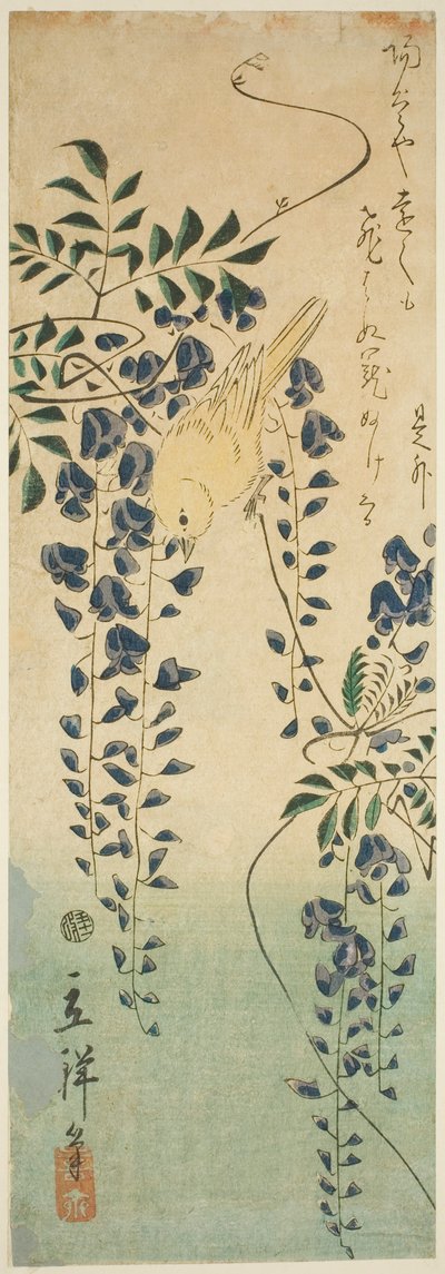 カナリアと藤 作： Utagawa Hiroshige II