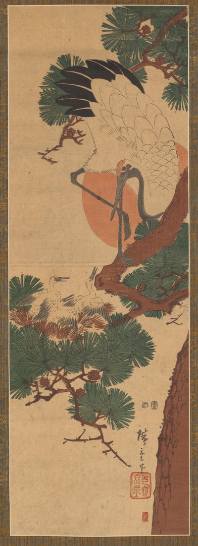 コウノトリ、サン、パイン 作： Utagawa Hiroshige II