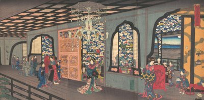 1860年4月、横浜の雁木屋茶店の上階。 作： Utagawa Hiroshige II