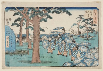 飛鳥山花見の図」（カラー木版画 作： Utagawa II Hiroshige