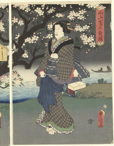 川沿いの夜の散歩 作： Utagawa Kunisada (I)