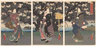 川沿いの夜の散歩 作： Utagawa Kunisada (I)