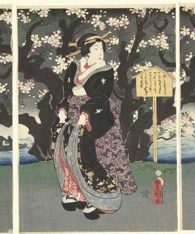 川沿いの夜の散歩 作： Utagawa Kunisada (I)