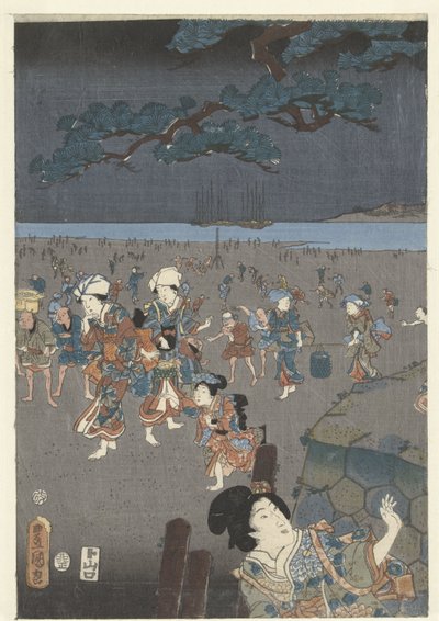 明石海岸で貝殻拾い 明石 の 浦 しおがり の ず 作： Utagawa Kunisada (I)