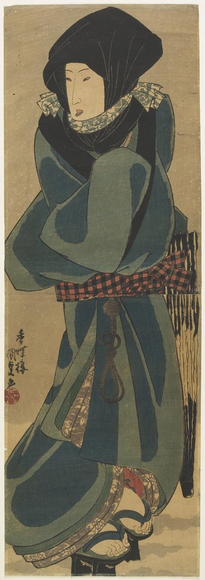 （マントとフードの女）、c。 1830-1844 作： Utagawa Kunisada