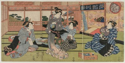 1830年代初頭または半ばの桜井の大きな新しい部屋の眺め。 作： Utagawa Kunisada