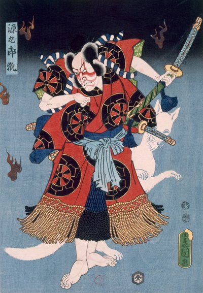 酒場千本桜の場面で横川覚範役の坂東亀蔵。 1856年。 作： Utagawa Kunisada