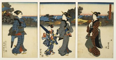 海辺を散策する遊女たち 作： 歌川国貞