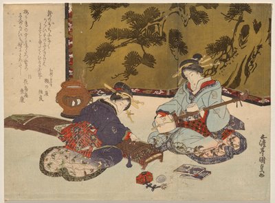 楽器を演奏する 2 つの遊女 作： Utagawa Kunisada