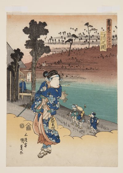 二川の図」（カラー木版画 作： Utagawa Kunisada