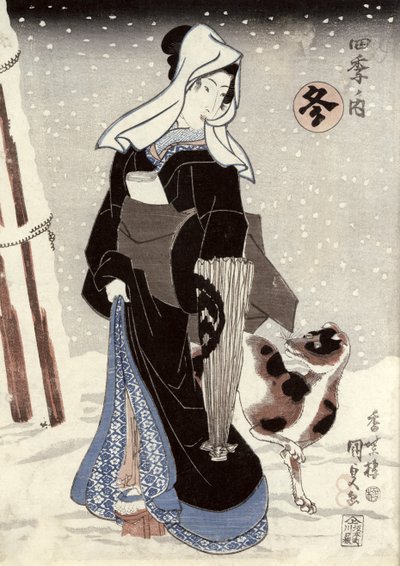 冬、シリーズ「四季の内」（四季折々）（カラー木版画） 作： Utagawa Kunisada