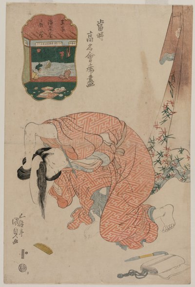 髪を結ぶ女性（『現代の名店』シリーズより） 作： Utagawa Kunisada