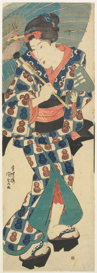 Junges Mädchen mit Regenschirm 作： 歌川国貞