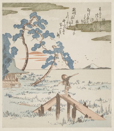 歩道橋を渡る農夫 作： Utagawa Kuniyoshi