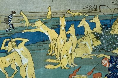 変身の練習をするキツネたち（同家狐変変の稽古） 1842年頃 作： Utagawa Kuniyoshi