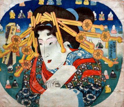 宮廷女官シリーズ。近代女性三苦（とうせいさんぷく） 1833年頃 作： Utagawa Kuniyoshi