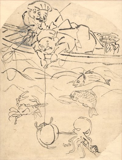 七福神の二大黒と恵比寿 作： Utagawa Kuniyoshi