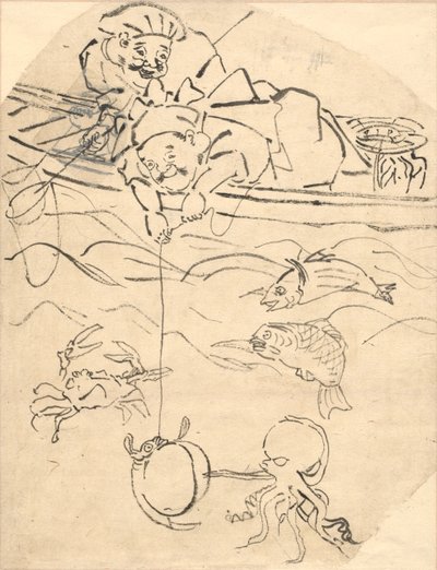 幸福の七つの神のうちの二つ、大黒と恵比寿。 作： Utagawa Kuniyoshi