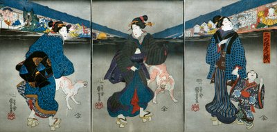三匹の猿の夜の賑わい 作： Utagawa Kuniyoshi