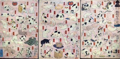 五十三匹の猫が東海道の駅名を洒落ている（そのままじぐちみょうかいどうごじゅうさんびき）1848年頃 作： Utagawa Kuniyoshi