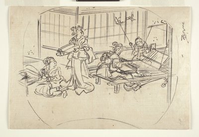 機織り（織機で織る）1840年頃（紙にインク） 作： Utagawa Kuniyoshi
