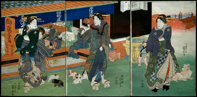 船橋屋洋菓子店の前で 作： Utagawa Kuniyoshi