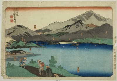 Minakuchi, Ishibe, Kusatsu, Otsu, and Kyoto, from the series "Famous Places on the Fifty-three Stations of the Tokaido, Five Stations (Tokaido gojusan eki goshuku meisho)" 作： Utagawa Kuniyoshi