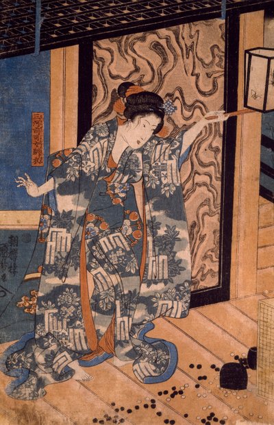 歌川国芳の「三河の禅寺の娘・成金」。 作： Utagawa Kuniyoshi