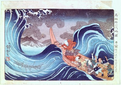 嵐を静める日蓮、19世紀 作： Utagawa Kuniyoshi