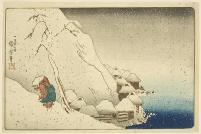 佐渡・塚原の雪中日蓮(サシ? 塚原セッチ?)(カラー木版画) 作： Utagawa Kuniyoshi