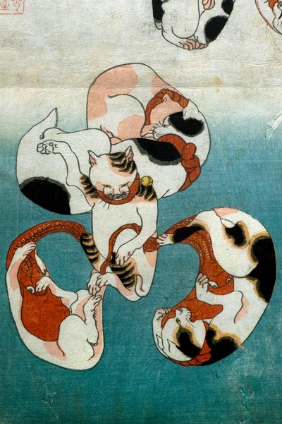 蛸シリーズ 猫の字（ねこのいてじ） 1842年頃 作： Utagawa Kuniyoshi