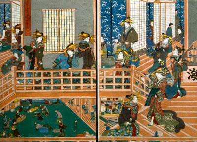 角海老屋の二階部分の俯瞰図 作： Utagawa Kuniyoshi