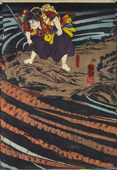 鬼若丸を描いた三連祭壇画のパネル 作： Utagawa Kuniyoshi