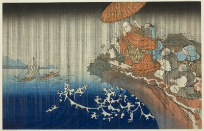 文永八年（1271）鎌倉霊山ヶ崎雨祈」（『古荘御一代記』より 作： Utagawa Kuniyoshi